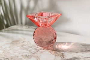 Glass Candlestick Holder, Coral Pink
