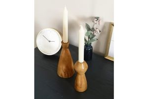 Berlien Duo Wooden Candle Holder Set