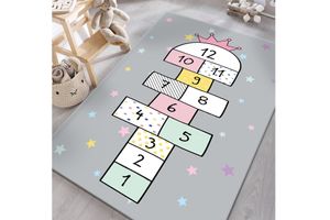 Jungle Hopscotch Print Children Rug, Grey