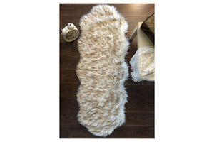 Markaev Plain Faux Fur Rug, 70 x 180 cm, Brown & White