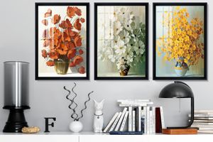 Flower In A Vase Art Print with Frame, Triptych, Black
