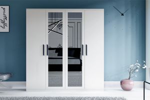 Exeter Kleiderschrank mit 4 Türen und Spiegel, Weiß