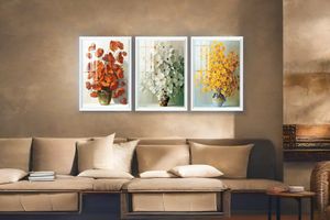 Flower In A Vase Art Print with Frame, Triptych, White
