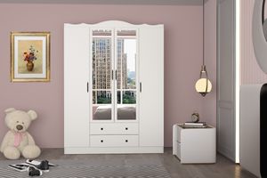 Lavinia Kleiderschrank mit 4 Türen, 2 Schubladen, und Spiegel, Weiß