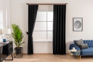 Aster Blackout Curtain Pair, 240 x 250 cm, Black