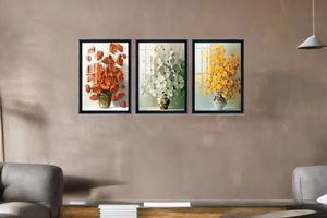 Flower In A Vase Art Print with Frame, Triptych, Black