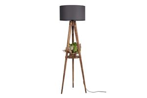 Stehlampe mit Dreibein und Regal aus Holz