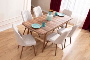 Lydiana Eettafelset voor 6 Personen, 140x80 cm, Creme