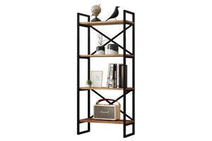 Voyage Metal Bookcase, 138 cm, Light Wood & Black