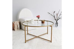 Neostyle Round Glass Coffee Table, Brass
