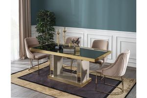 Majestic 6-8 Seat Fixed Dining Table, Black & Gold