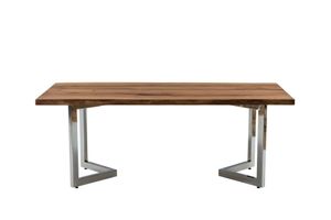 Zenn 4-6 Seat Fixed Dining Table, Dark Wood & Silver