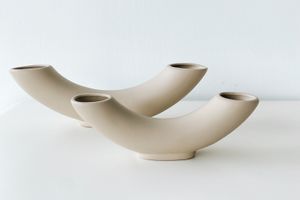 Horn Ceramic Vase, Beige