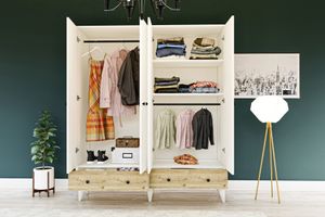Perlino Kledingkast met 4 Deuren, 2 Lades en Voeten