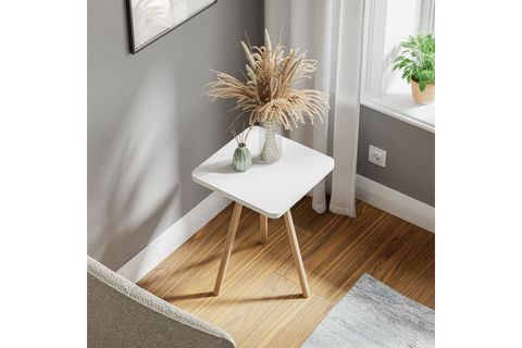 KOZİ KARE AHŞAP AYAKLI YAN SEHPA, BEYAZ