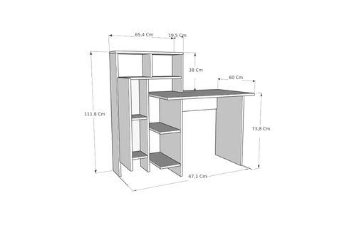 BUĞRA DOLAPLI RAFLI ÇALIŞMA BİLGİSAYAR MASASI, ANTRASİT SAFİRMEŞE
