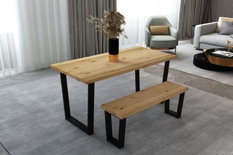 WOODESK EYLÜL MASİF BANKLI YEMEK MASASI TAKIMI, NATURAL RENK, 180X80, CPT7671-180