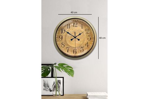 BRONZ NOSTALJİ METAL ESKİTME DUVAR SAATİ 40 CM