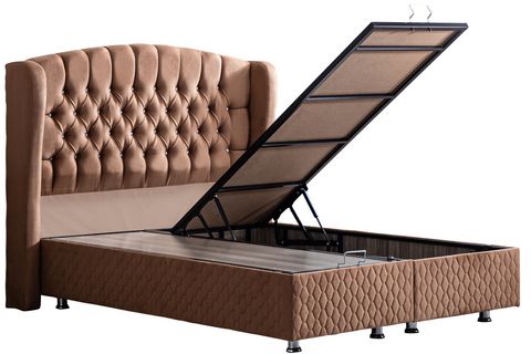 NİCE BAZA BAŞLIK VE REAL PEDLİ YATAK SETİ, AÇIK KAHVERENGİ, 150X200