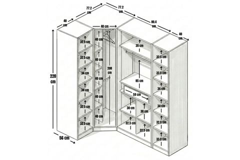 VİTA CAM KÖŞE MDF GARDIROP, 3 KAPAKLI