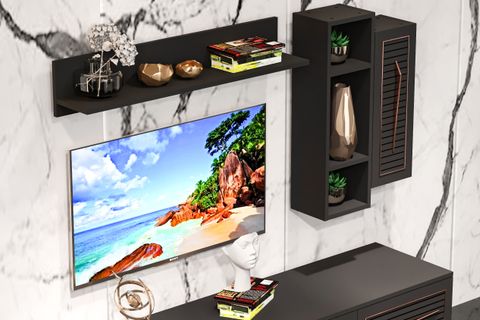 PLATİN MODERN TV ÜNİTESİ, KİTAPLIKLI, ANTRASİT