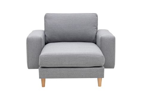 MERLİN DAYBED, KALIN KOL, NATUREL AYAK, KETEN KUMAŞ, GRİ