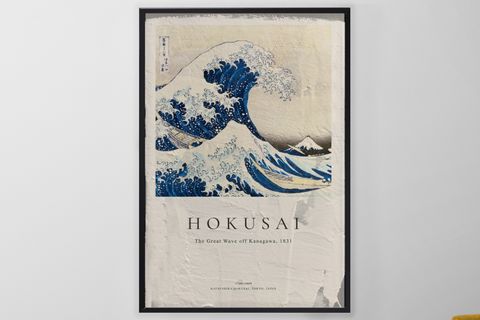ÇERÇEVELİ BETON ART DOKULU TABLO, HOKUSAİ POSTER