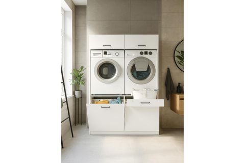 LİPA ÇAMAŞIR VE KURUTMA MAKİNESİ BANYO DOLABI, KİRLİ SEPETLİ, BEYAZ