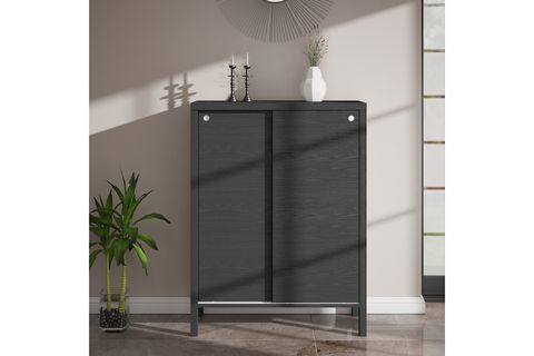 VENEZİA PREMİUM AYAKKABILIK WOOD SİYAH, 2 SÜRGÜLÜ KAPAKLI