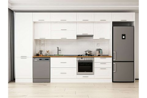 ALVİNKA 400X240 CM KLASİK MEBRAN MUTFAK DOLABI, MBB E80B60S60 1 MEBRAN BEYAZ MDF