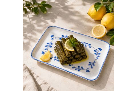DİKDÖRTGEN GENİŞ TABAK MAVİ BEYAZ