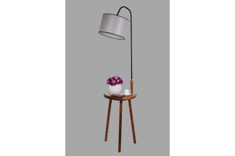 DEMET SEHBALI AHŞAP LAMBADER CEVİZ SİLİNDİR HASIR GRİ ABAJURLU