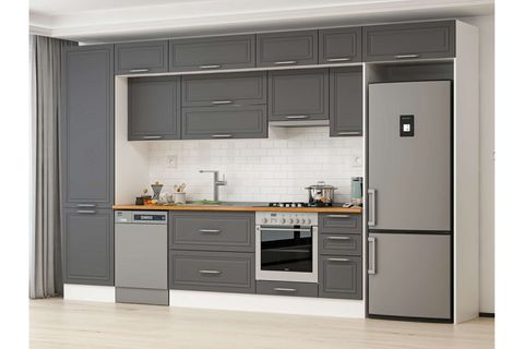 ALVİNKA 390X240 CM KLASİK MEBRAN MUTFAK DOLABI, MBB E90B60S40 1 MEBRAN ANTRASİT SUNTALAM
