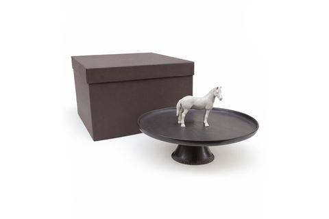 AYAKLI AT FİGÜRLÜ SUNUM TABAĞI, ANTRASİT