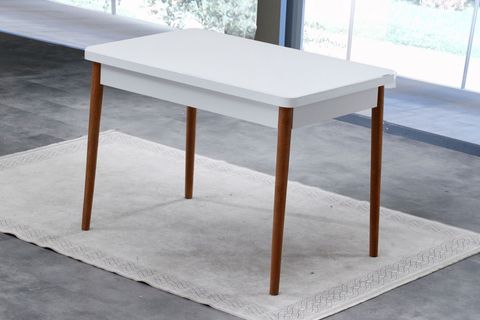 FİXED BEYAZ SABİT MUTFAK MASA TAKIMI, 4 SANDALYE, ACI KAHVE, 110X70
