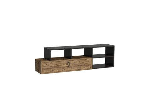 ARNETTİ DURU RAFLI KAPAKLI MODERN TV SEHPASI, CEVİZ ANTRASİT - DURU