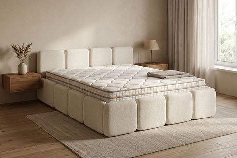 MODENA BAZA BAŞLIK YATAK SETİ, KREM, 160X200