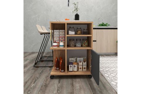 REBUSA TEKERLEKLİ ÇOK AMAÇLI MUTFAK BANYO DOLABI VE AYAKKABILIK, ATLANTİK ÇAM ANTRASİT