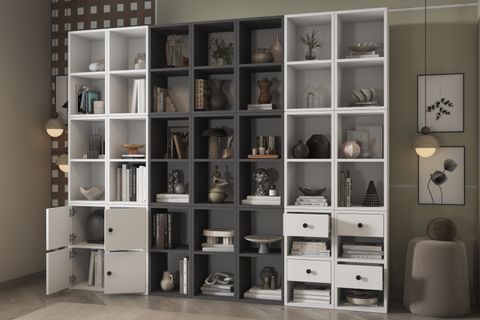LİNEA PRİZMA ÇOK BÖLMELİ ÇEKMECELİ KAPAKLI MODERN KİTAPLIK NRG KTP 1132