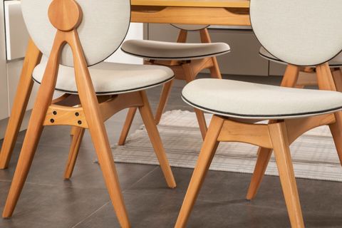 TOUCH BENCHLİ İSKANDİNAV MASA TAKIMI, MEŞE KREM, 4 SANDALYE 1 BENCH, 160X80