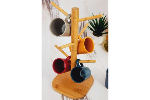 AHŞAP KUPA FİNCAN ASKILIĞI, ALTI ASKILI, BAMBU
