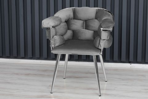 VİANEM BALON ÇAY SETİ KOLTUK TAKIMI, KROM METAL AYAK, GRİ