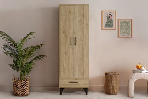 BLESK ÇEKMECELİ RAFLI GARDIROP, CEVİZ, 2 KAPAKLI