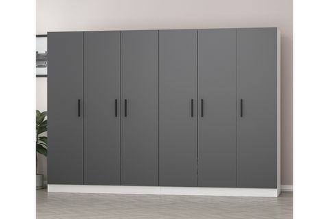 MİNAR KALE 6 KAPAKLI 4 ÇEKMECELİ DOLAP BEYAZ ANTRASİT 210CM
