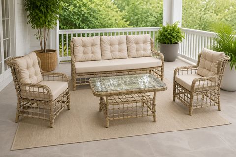 HİLVAN 5 KİŞİLİK MİNDERLİ RATTAN BAHÇE BALKON OTURMA GRUBU, KAHVERENGİ