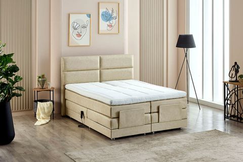 NİVO KUMANDALI BAZA BAŞLIK YATAK SETİ, BEJ, 160X200