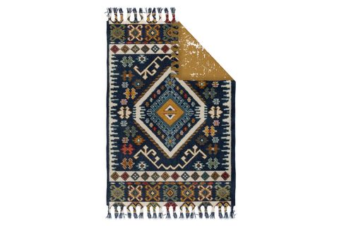 KARNAVAL HOME BABİL SERİ 034 DESENLİ OTANTİK KARA TEZGAH ÇİFT TARAFLI KİLİM, KAHVE LACİVERT, 80X150