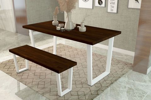 WOODESK MAYIS MASİF BANKLI YEMEK MASASI TAKIMI, CEVİZ RENK, 180X80, CPT7528-180
