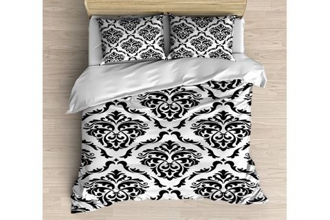ELSE SİYAH BEYAZ DAMASK RETRO DESENLİ MODERN ÇİFT KİŞİLİK NEVRESİM TAKIMI