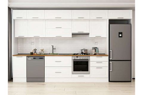ALVİNKA 385X240 CM KLASİK MEBRAN MUTFAK DOLABI, MB E80S45S60 1 MEBRAN BEYAZ SUNTALAM